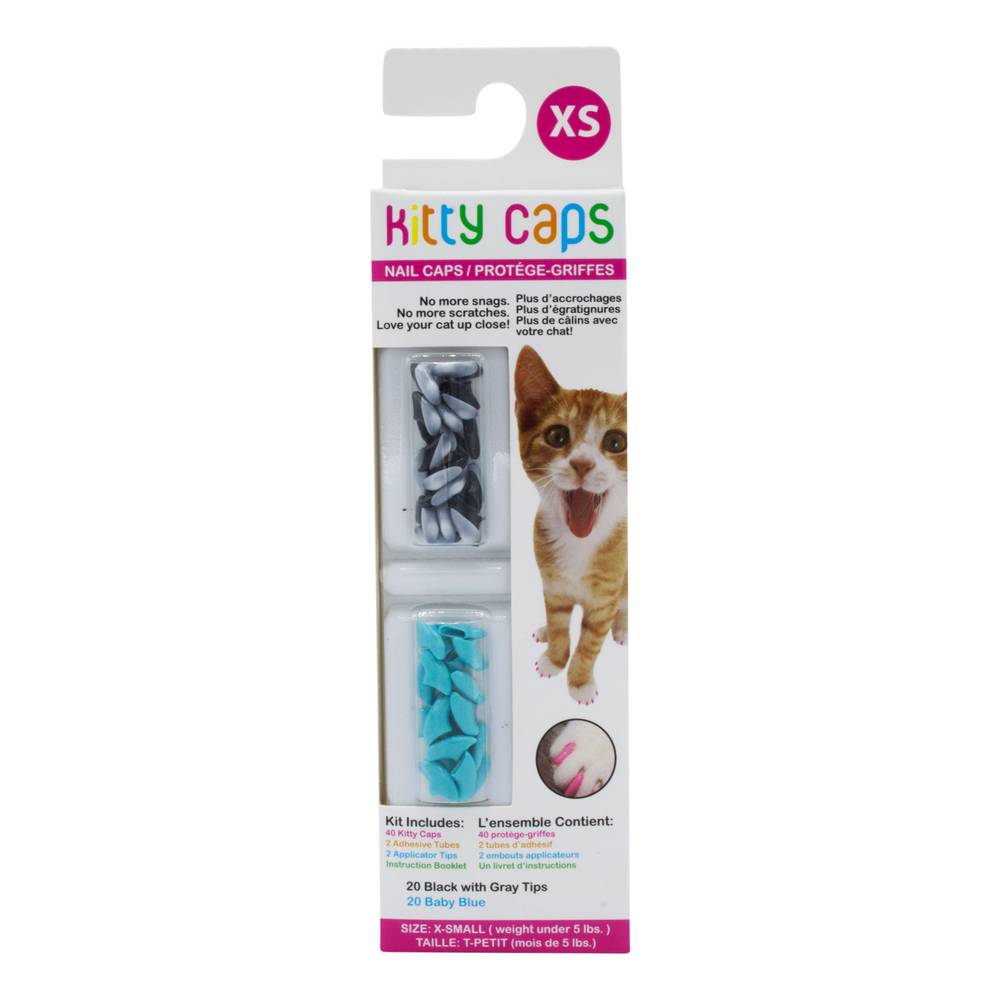 Kitty Caps Cat Nail Caps, Size : XS, Black,Grey,Blue (40 ct)