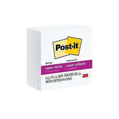 Post-It Super Sticky Notes, 3" X 3" White Pads (5 ct)