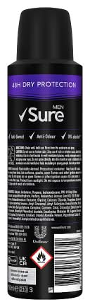 Sure Men Anti-Perspirant Deodorant Aerosol Active Dry (150ml)