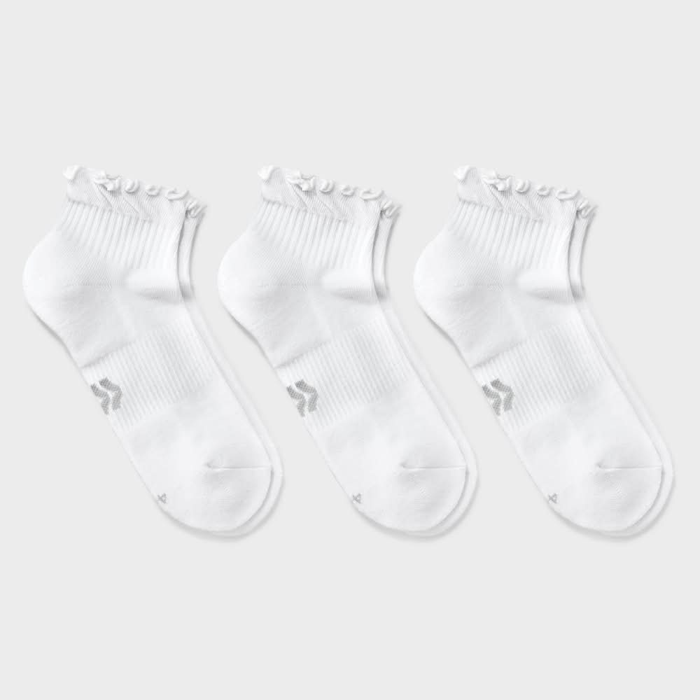 All In Motion Cushioned Ruffle Ankle Socks, Women, 4-10, White (3 ct)