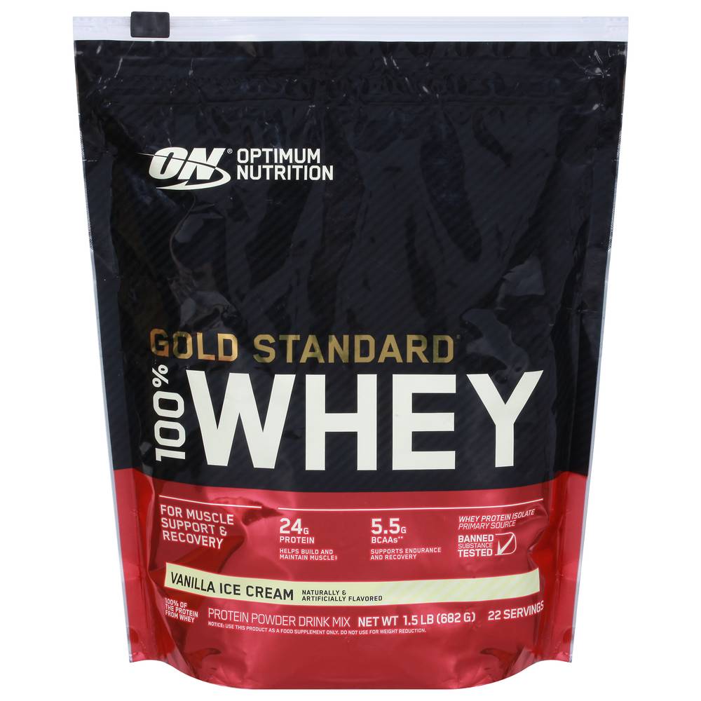 Optimum Nutrition 100% Whey Gold Standard Vanilla Ice Cream Protein Powder Drink Mix (1.5 lbs)