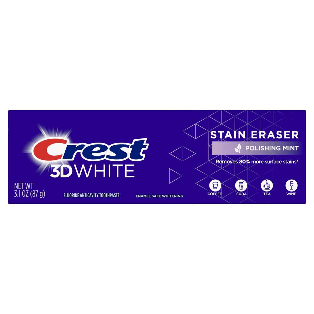 Crest 3D White Stain Eraser Teeth Whitening Toothpaste, Polishing Mint, 3.1 Oz