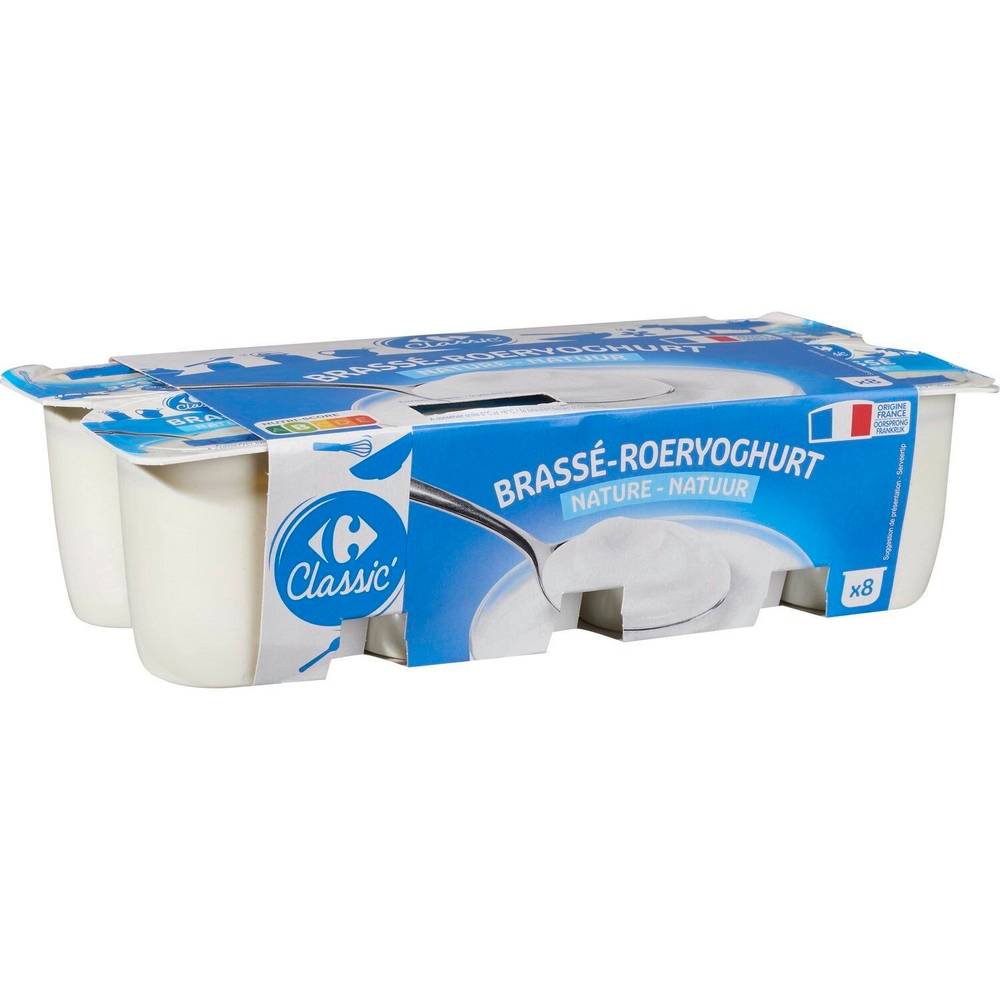 Yaourt nature brassé CARREFOUR CLASSIC' - les 8 pots de 125g