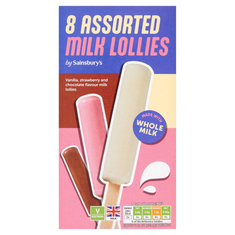 Sainsbury's Assorted Milk Lollies 8x35ml