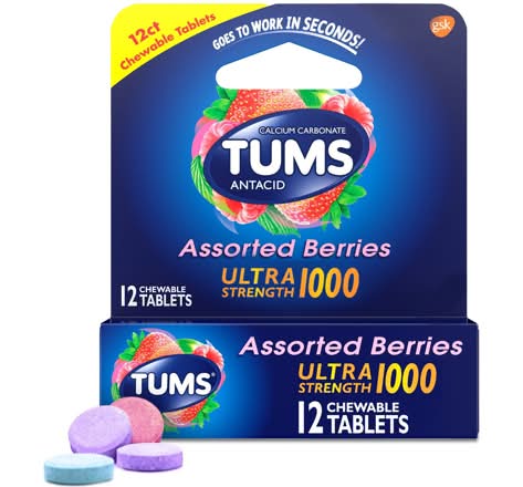 Tums Calcium Carbonate/Antacid, Ultra Strength, 1000 Mg Chewable Tablets, Assorted Berries 1000mg Bottle