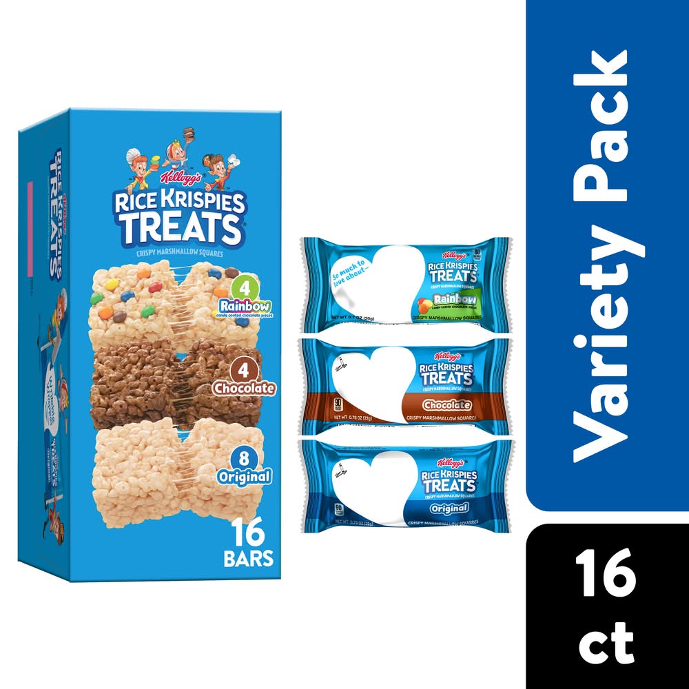 Kellogg's Rice Krispies Treats Crispy Marshmallow Squares Variety pack, Rainbow-Chocolate-Original (12.1 oz, 16 ct)