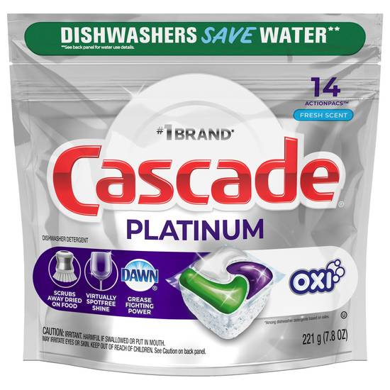 Cascade Platinum Actionpacs Oxi Pods Fresh Scent Detergent Tabs (14 ct )