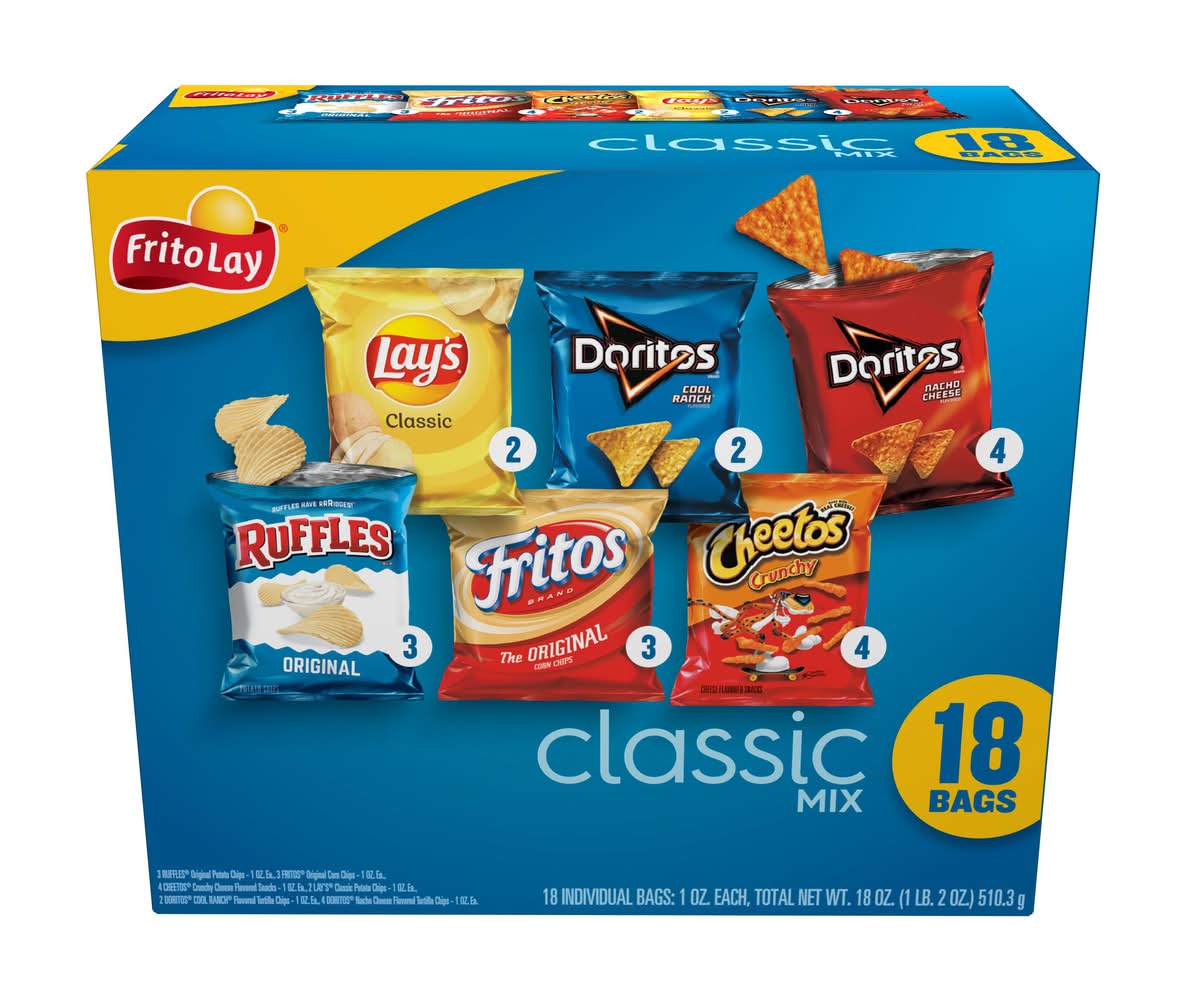 Frito-Lay Classic Mix Variety Box, Assorted (18 oz, 18 ct)