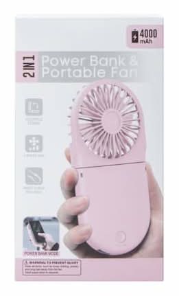 2-In-1 Power Bank & Portable Fan 4000MAh Pastel Pink