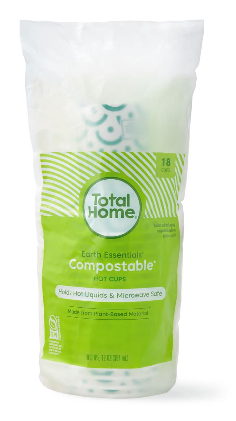 Total Home Earth Essentials Compostable Hot Cups 12 oz (18 ct)
