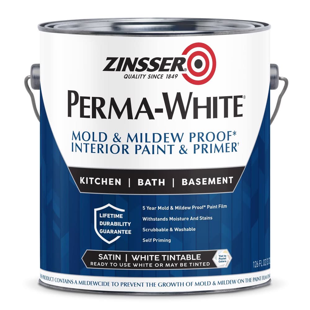 Zinsser Perma-White Satin White Water-Based Mold And Mildew-Proof Paint Interior 1 Gal
