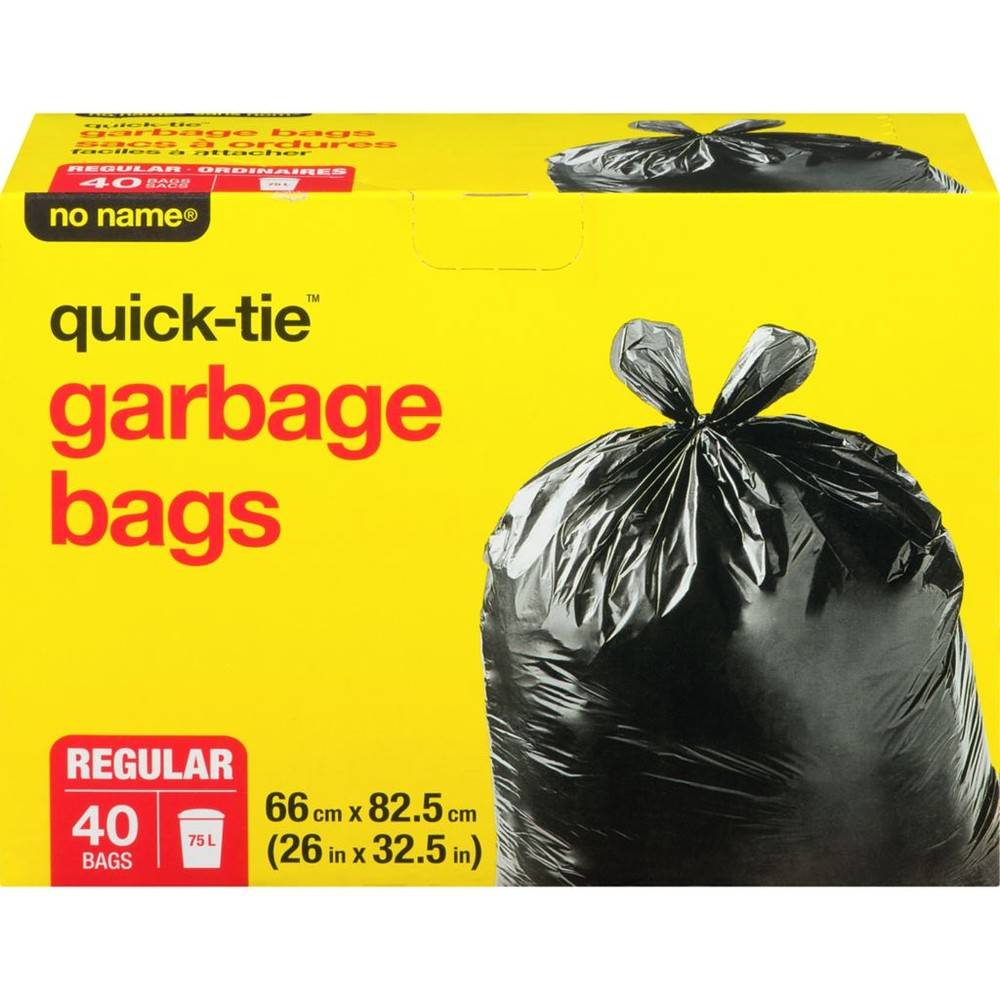 No Name Quick-Tie Regular Garbage Bags 75 L, 26x32.5 in (40 ct)