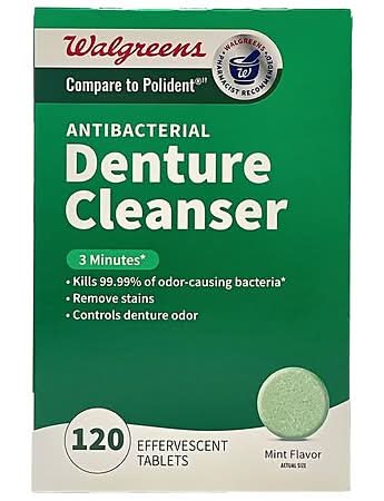 Walgreens Antibacterial Denture Cleanser Effervescent Tablets, Mint (120 ct)