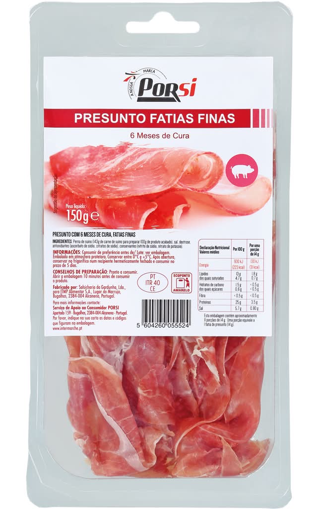 PorSi  - Presunto fatias finas, embalagem de 150g