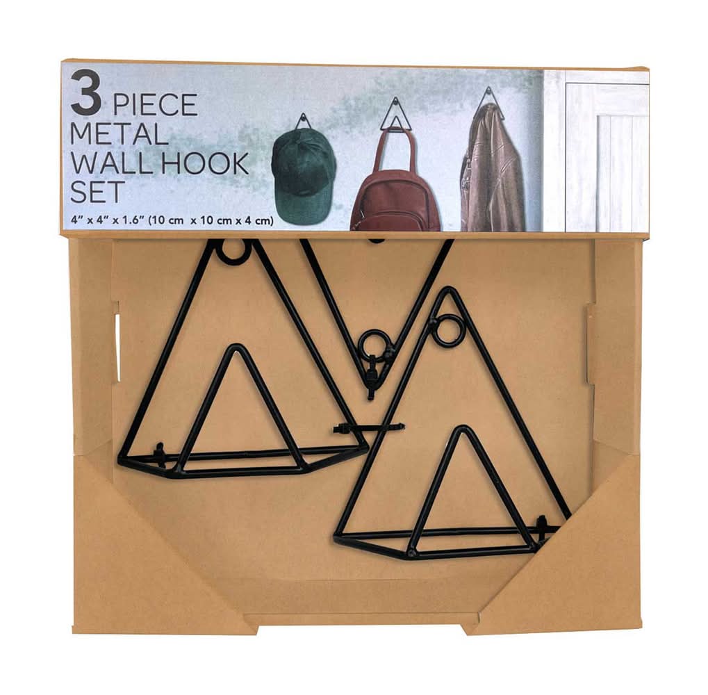 Home Decor Triangle Metal Wall Hook Set, Black (3 ct)