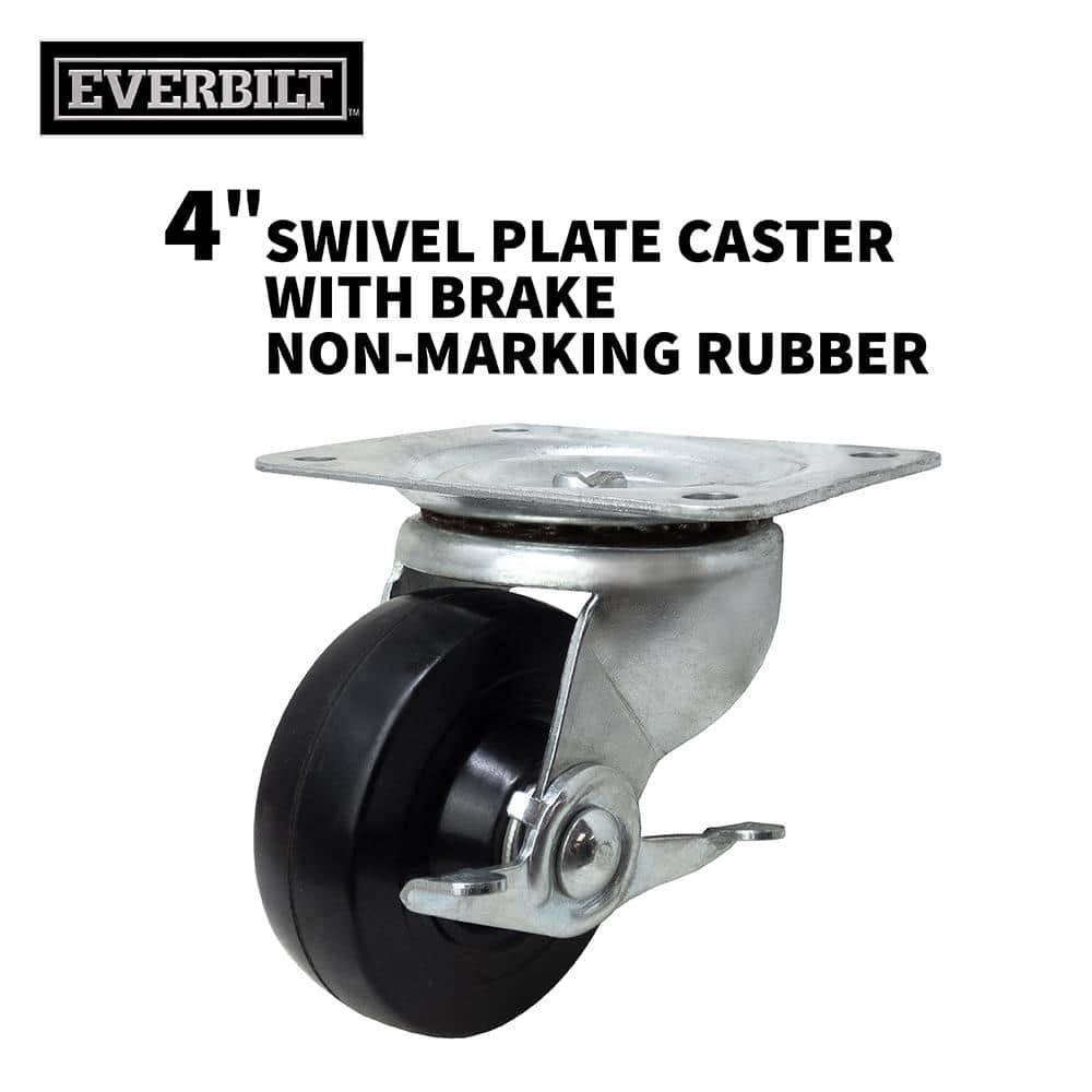 Everbilt 4 In. Black Soft Rubber And Steel Swivel Plate Caster With Locking Brake And 225 Lbs. Load Rating