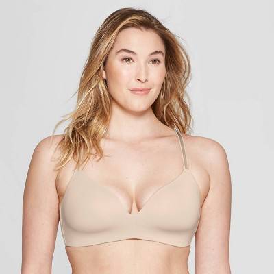 Women's Bliss Lightly Lined Wirefree Bra - Auden™ Soft Beige 32B: Nylon Spandex Blend, Adjustable Straps, Molded Cups