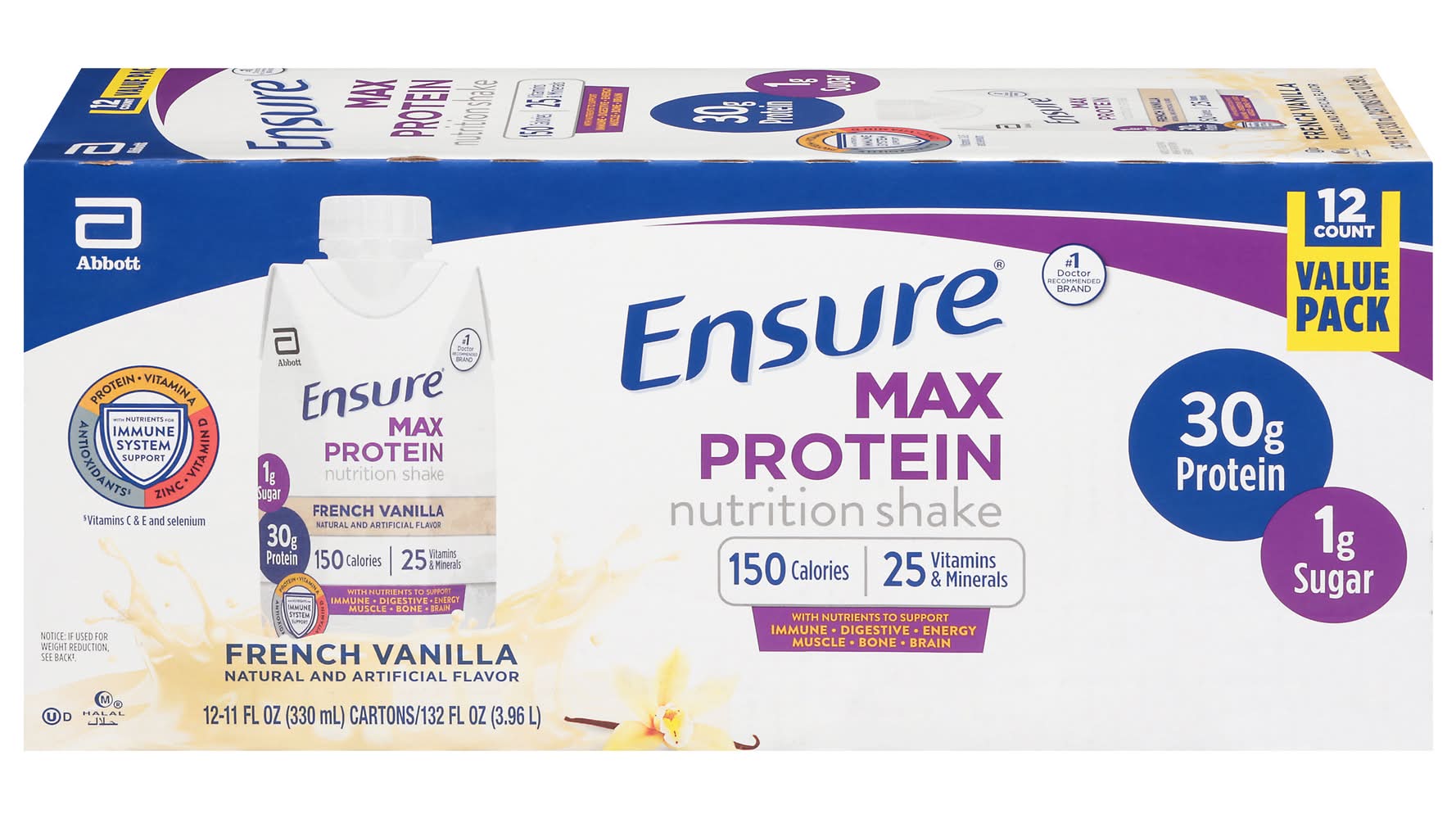 Ensure Max Protein Nutrition Shake Value pack, French Vanilla (12 x 11 fl oz)