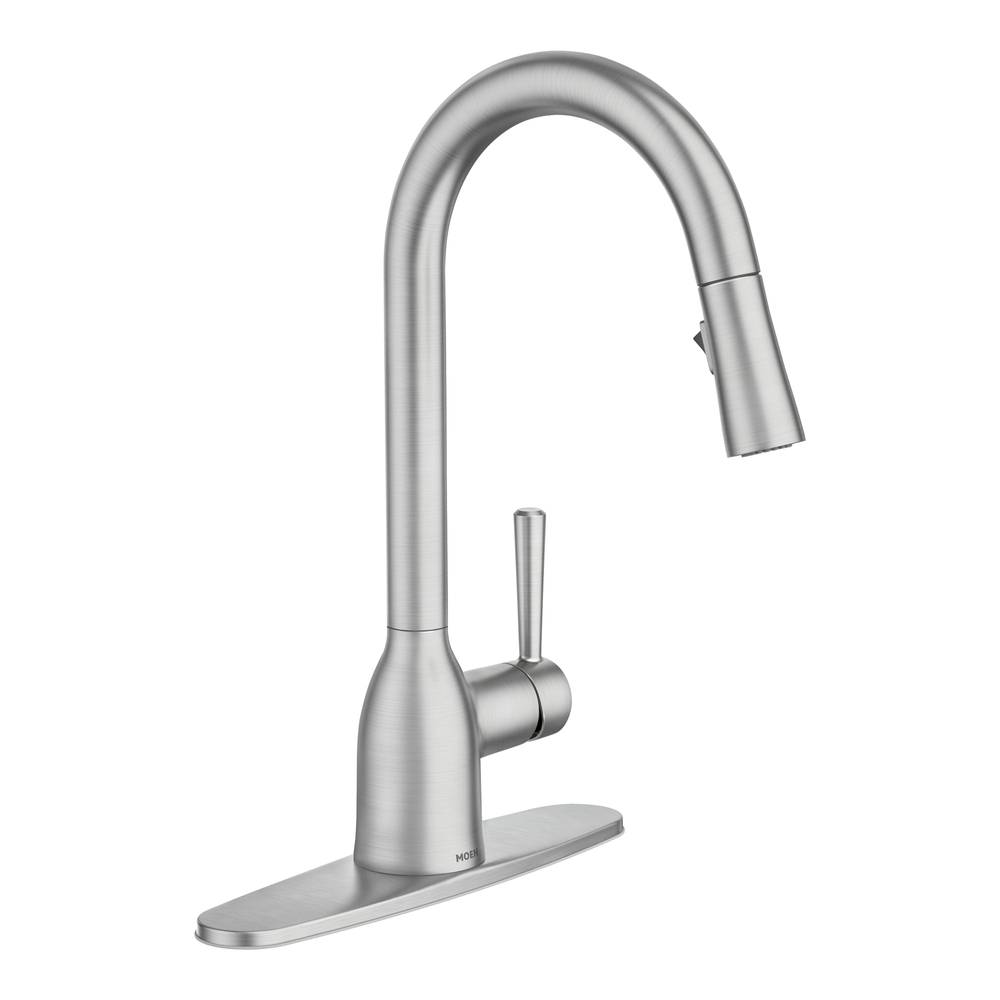 Moen Adler Spot Resist Stainless Single Handle Pull-down Kitchen Faucet with Sprayer (Deck Plate Included) | 87233SRS