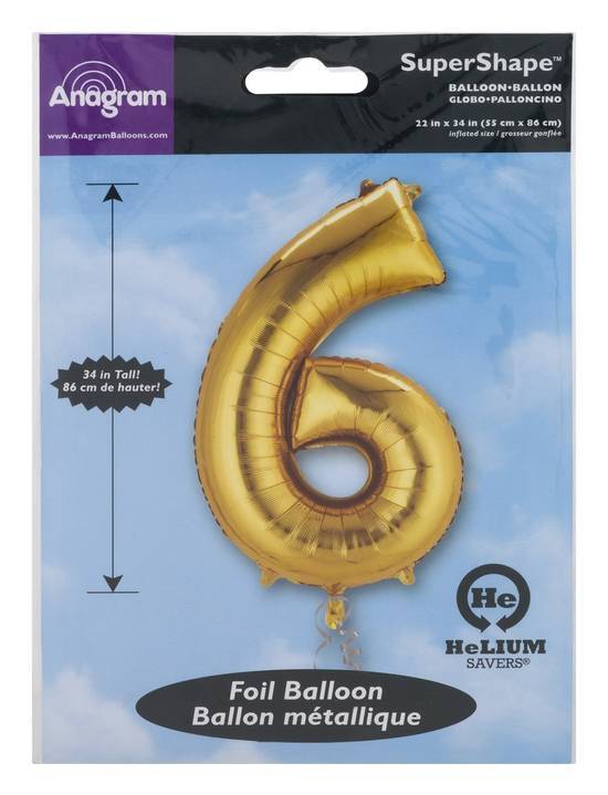 34 Inch Balloon Number 6 Gold (1 ct)
