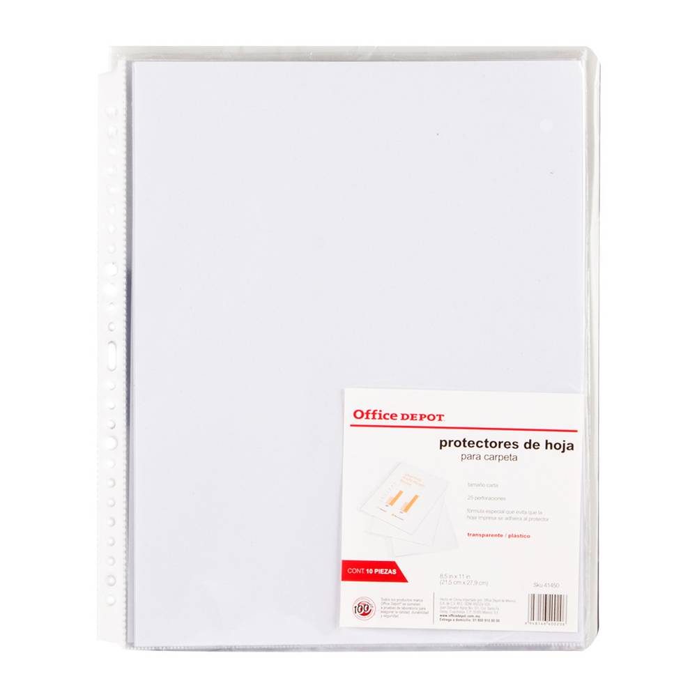 Office depot protector de hojas transparente tamaño carta (paquete 10 piezas)
