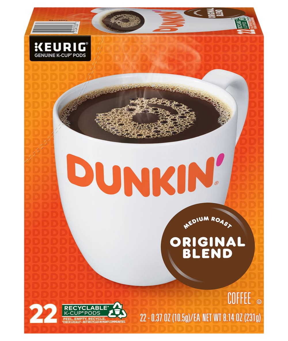 Dunkin' Original Blend Medium Roast Keurig K Cup Coffee Pods (8.14 oz, 22 ct)