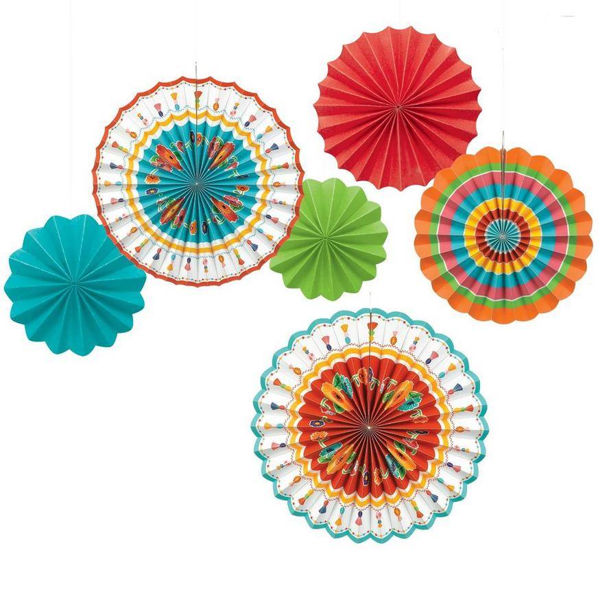 Party City Fiesta Time Paper Fan Decorations, Unisex, Multi