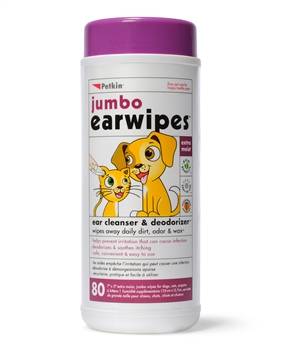 Petkin Ear Cleanser and Deodorizer Jumbo Ear Wipes For Dogs (80 ct)