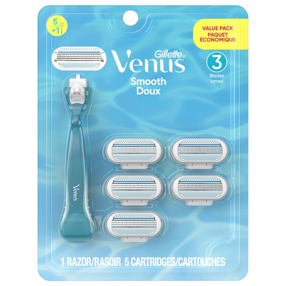 Gillette Venus Smooth Women's Razor Handle With 5 Blade Refills