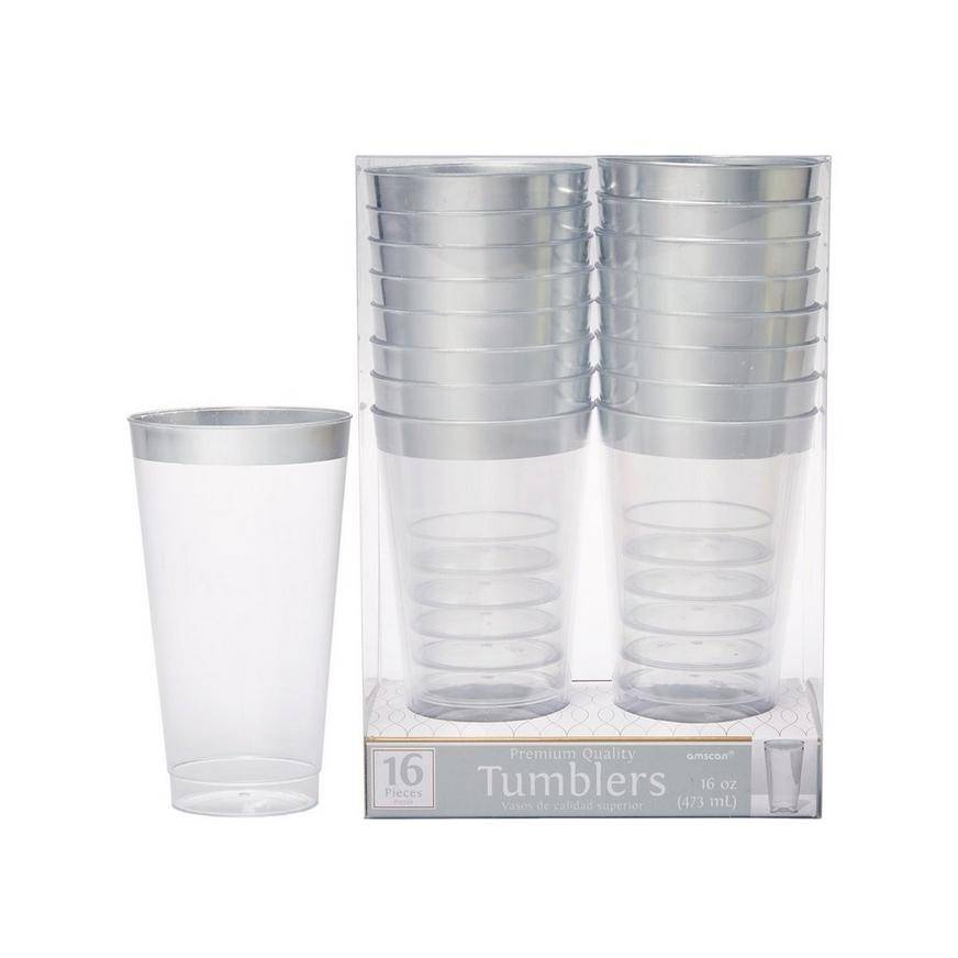 Amscan Trimmed Premium Plastic Cups (16 oz/silver)