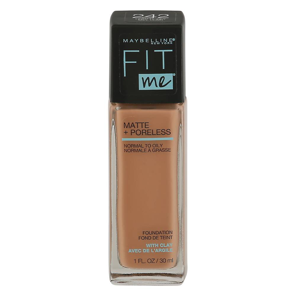 Maybelline Matte + Poreless Foundation With Clay, 242 Light Honey (1 fl oz)