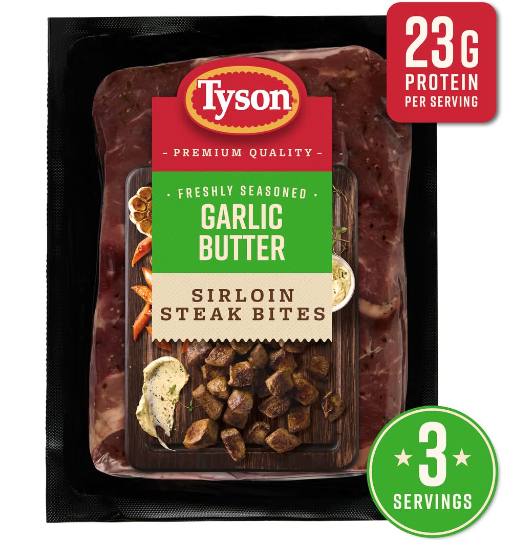 Tyson Freshly Seasoned Sirloin Steak Bites, Garlic Butter (12 oz)