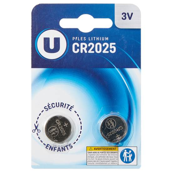 U - Piles lithium mini cr2025 (2 pièces)