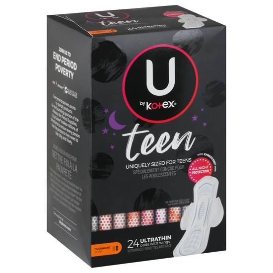 U By Kotex Teen Overnight Protection Ultra Thin Pads With Wings Pads (female) (24 ct )