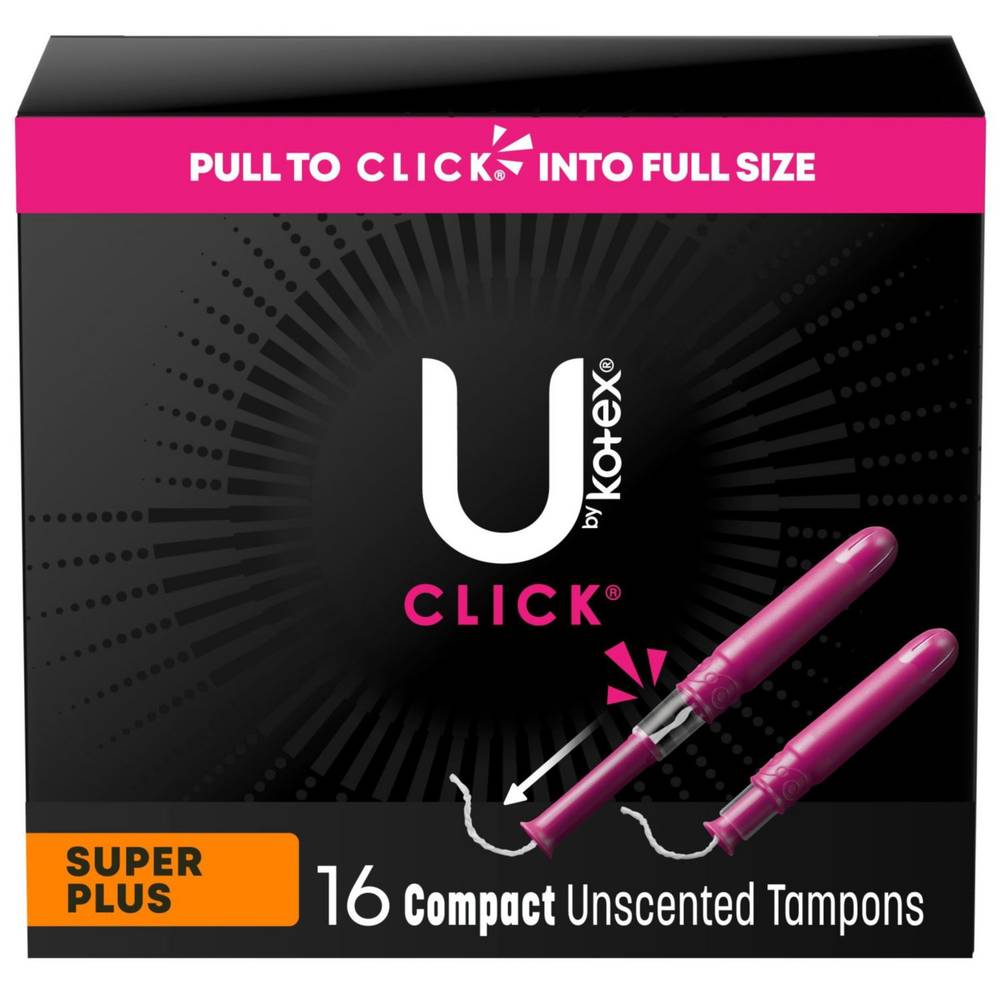 U By Kotex Click Compact Tampons, Super Plus Absorbency, Unscented, 16 Count