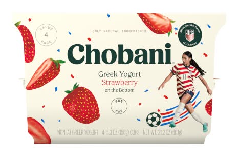 Chobani Nonfat Greek Yogurt Value pack, Strawberry (4 x 5.3 oz)