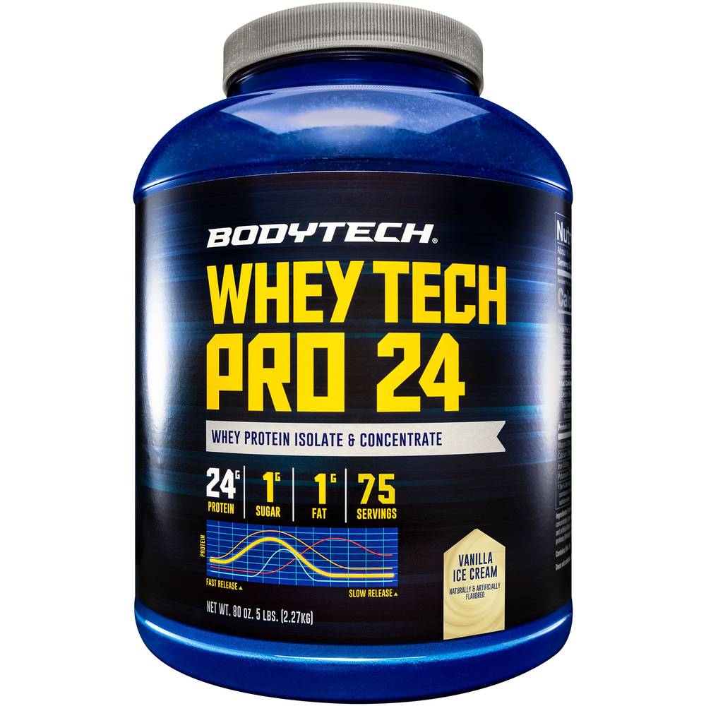 Bodytech Whey Tech Pro 24 Whey Protein Isolate & Concentrate Powder (80 oz) (vanilla ice cream)