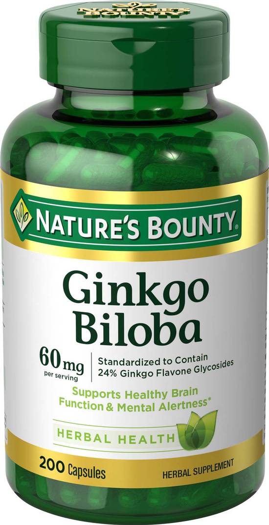 Nature's Bounty Ginkgo Biloba Capsules 60mg, 200CT