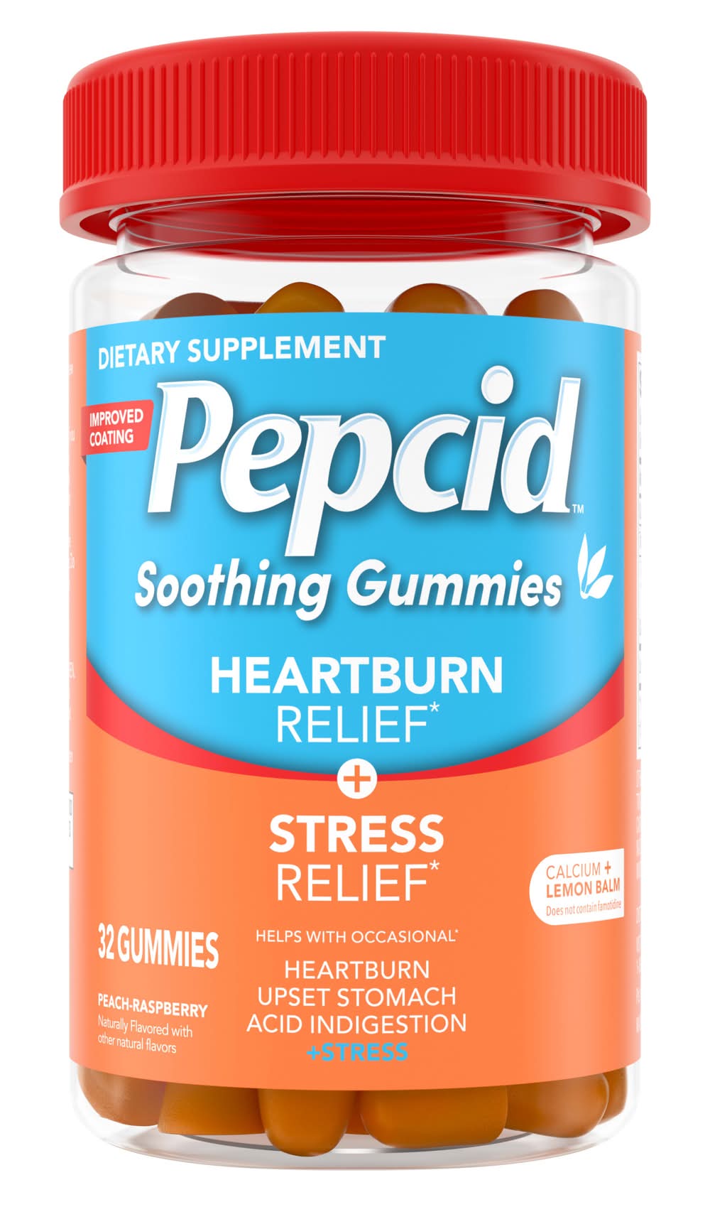 Pepcid Heartburn Stress Relief Soothing Gummies, Peach-Raspberry (32 ct)