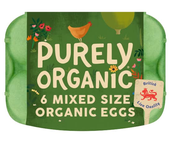 Purely Organic Free Range Mixed Size Organic Eggs (6 pack)