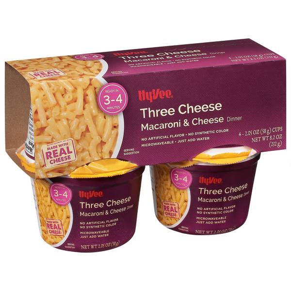 Hy-Vee Three Cheese Macaroni & Cheese Dinner 4-2.05 oz Cups