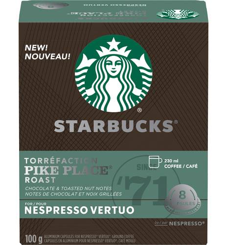 Starbucks capsules de café moulu torréfié pike place - pike place roast ground coffee capsules (8 unités) (100 g) (notes de chocolat & noix grillées)