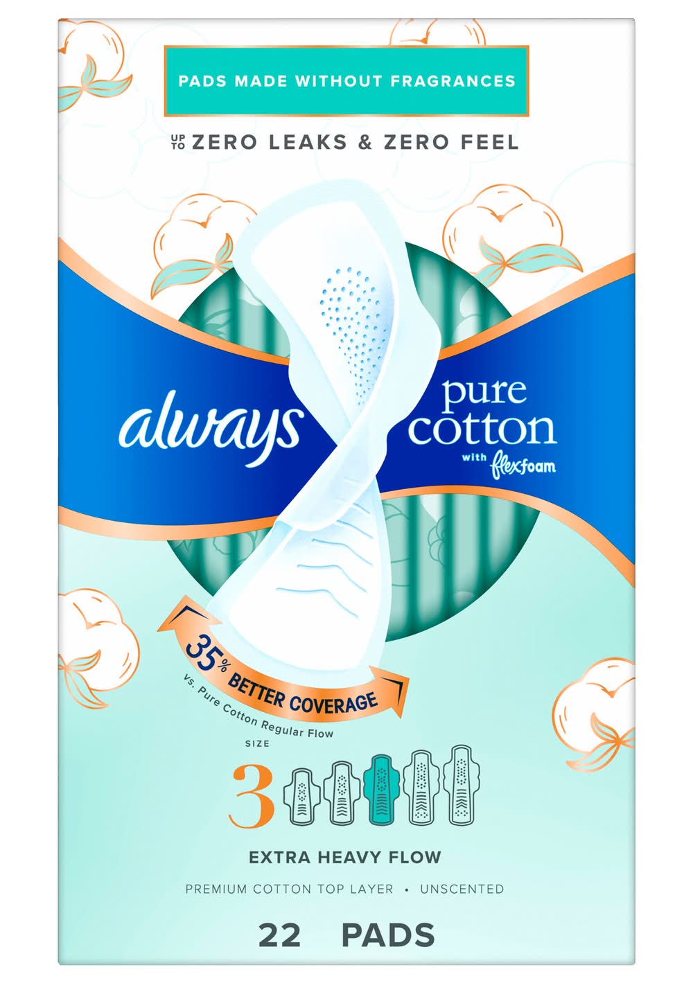 Always Size 3 Extra Heavy Flow Unscented Pads With Wings (8 oz)