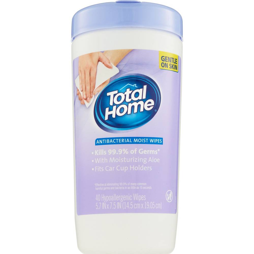Total Home Antibacterial Moist Wipes, 40CT