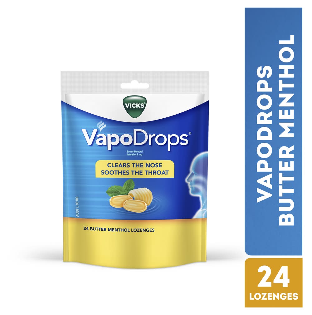 Vicks Vapodrops Lozenges For Nose & Throat, Butter Menthol (24 pack)