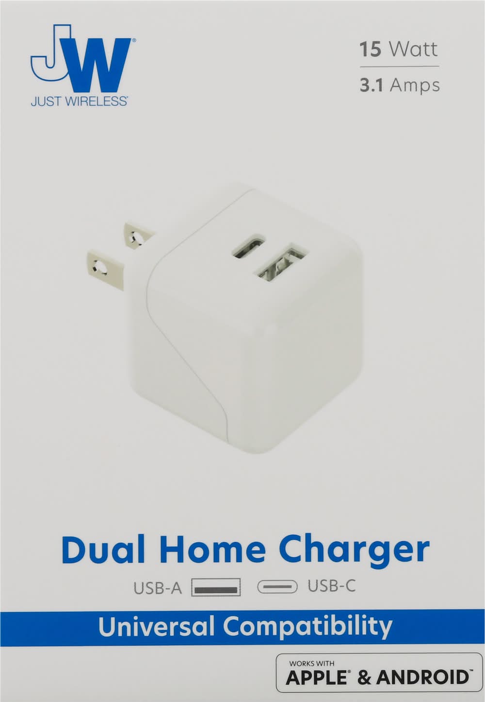 Just Wireless 15 Watt Usb-A & Usb-C Dual Home Charger