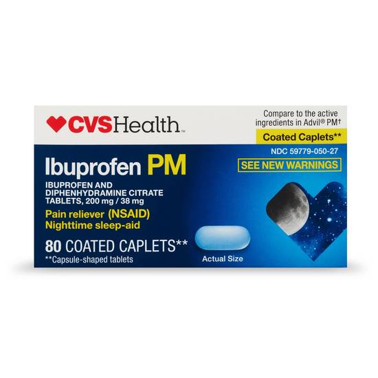 CVS Health Ibuprofen PM Pain Reliever Nighttime Sleep-Aid Coated Caplets, 80 CT