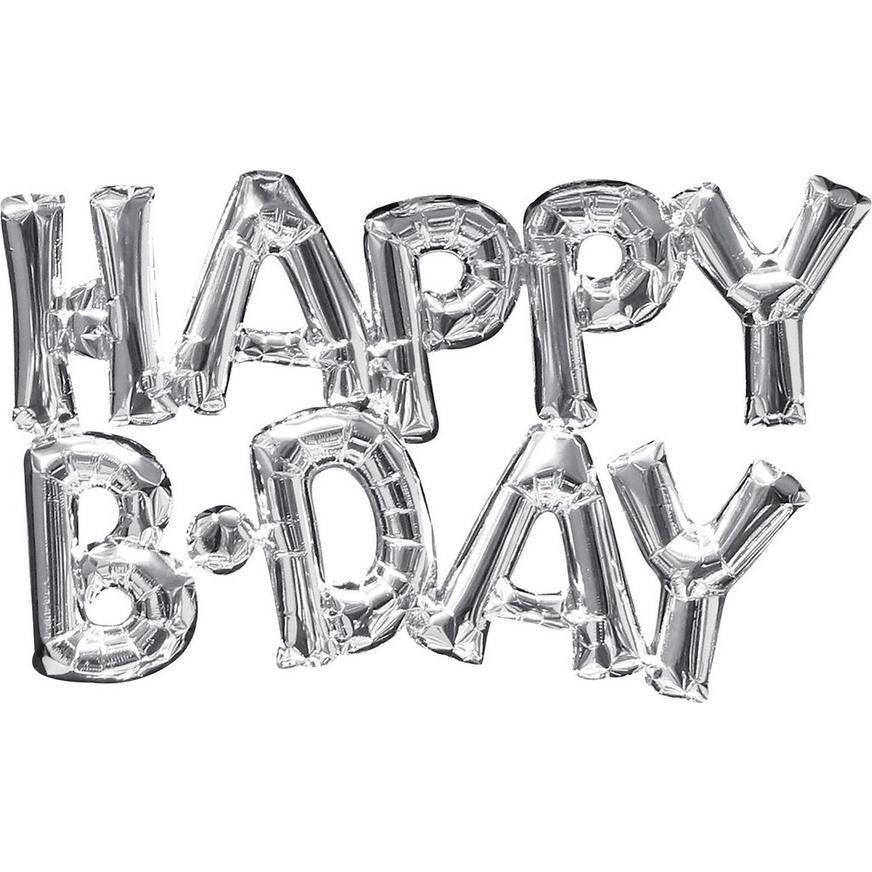 Party City Uninflated Air-Filled Silver Happy B-Day Letter Balloon Banners (10"/silver)