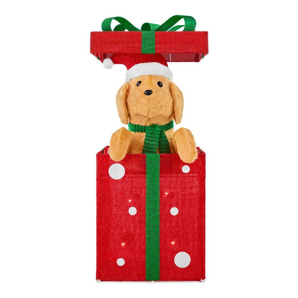 Home Accents Holiday 3.5 Ft. Yuletide Lane Led Golden Retriever In Gift Box Holiday Yard Decoration Y12