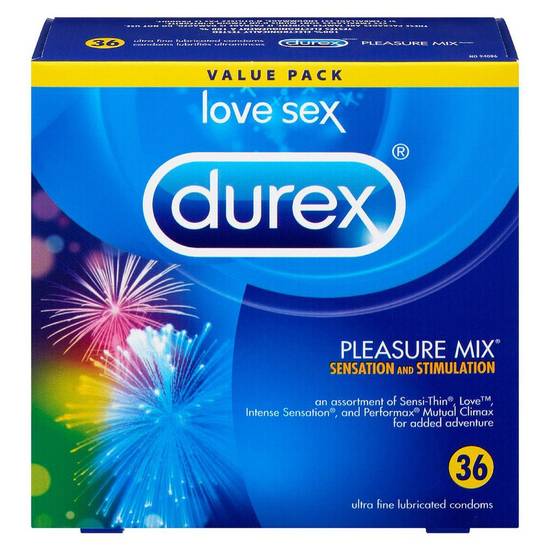 Durex Lovesex Pleasure Mix Sensation and Stimulation Value pack 36 Ultra Fine Lubricated Condoms (36 ea)